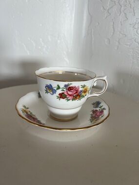 Colclough made in England Floral Bone China Teacup and Saucer with Gold Trim